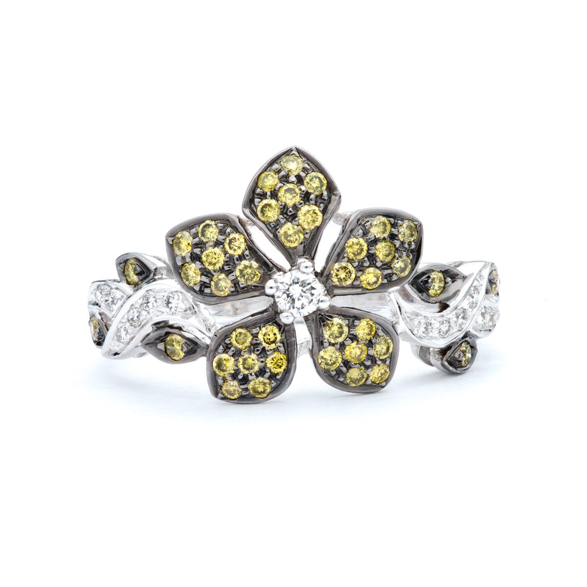 Green Diamond Flower Ring