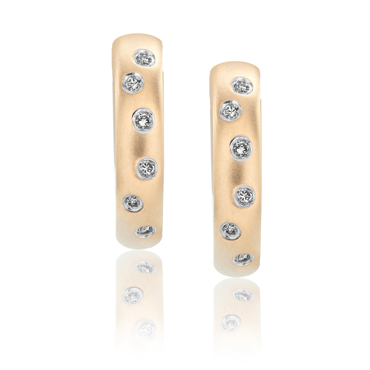 Yellow Gold Matte Finish Diamond Hoops