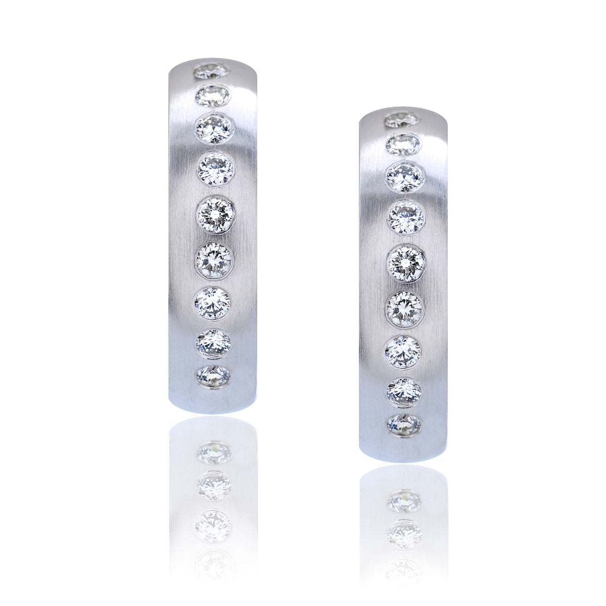 Brushed White Gold Diamond Hoops
