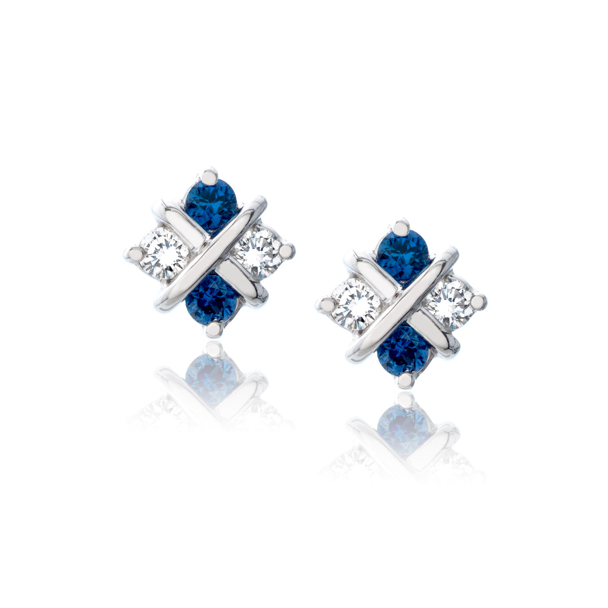 White Gold Sapphire and Diamond Cross Earrings