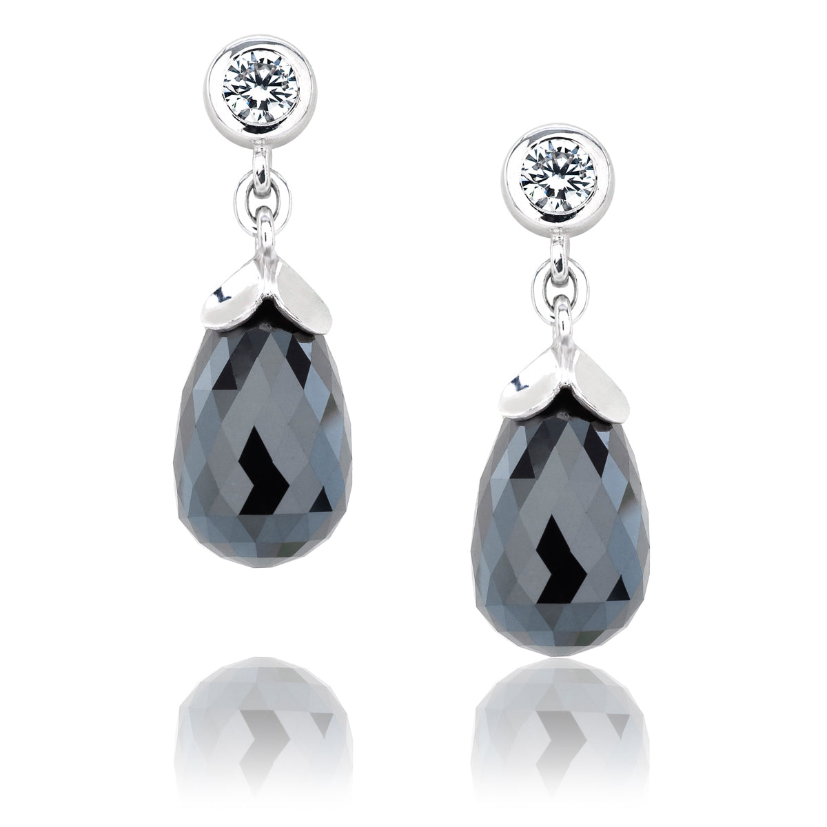 White Gold Black Diamond Briolette Earrings