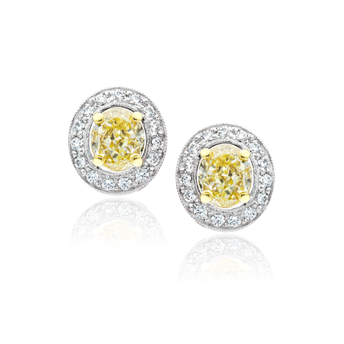 Fancy Yellow Oval Diamond Halo Earrings