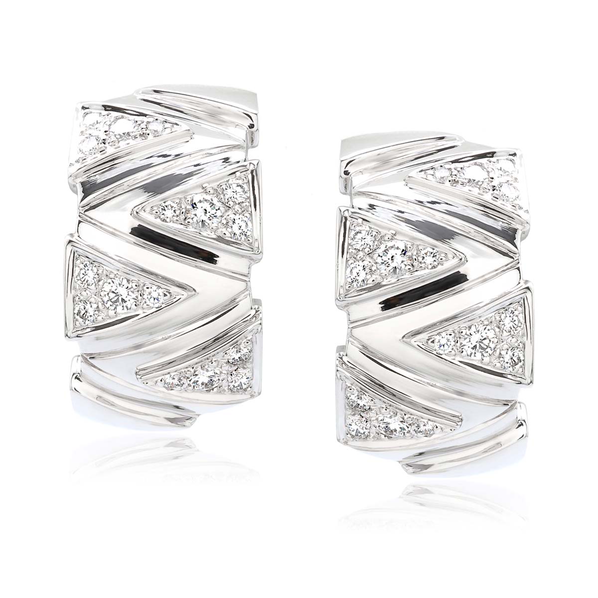 Large White Gold Zig Zag Diamond Hoops