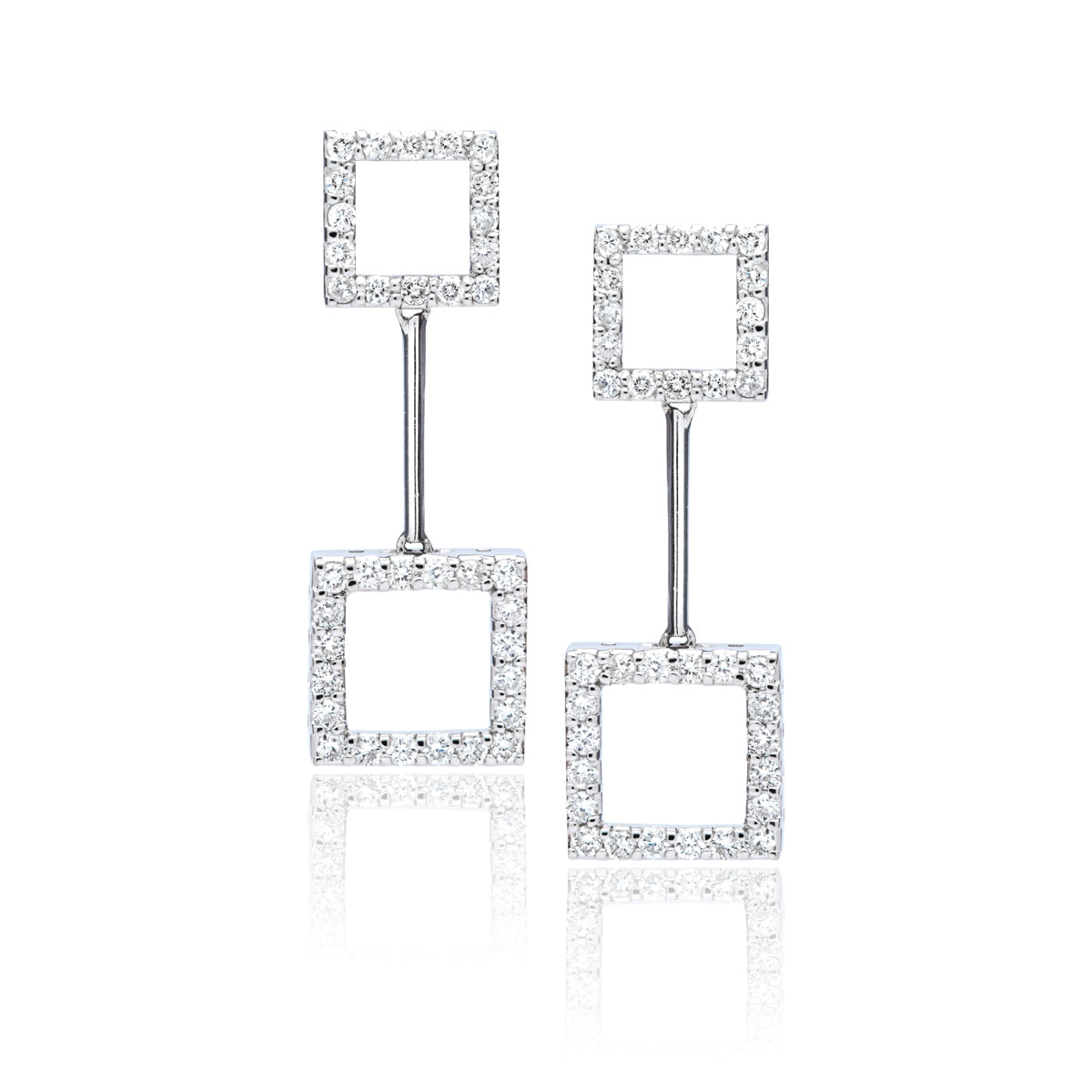 White Gold Square Diamond Dangle Earrings