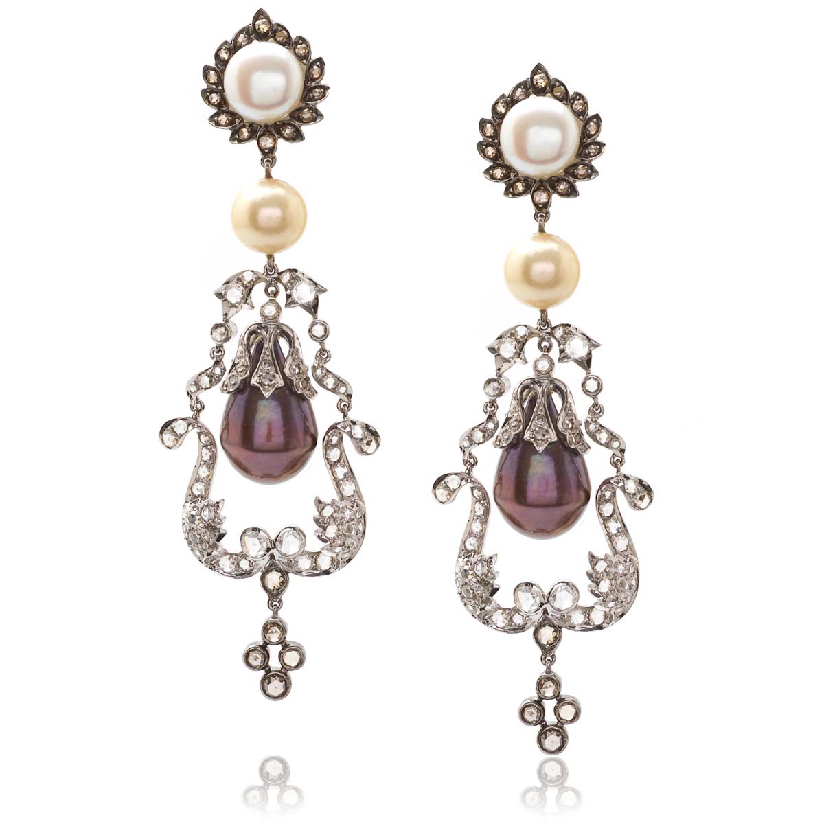 Rose Cut Diamond and Pearl Earrings