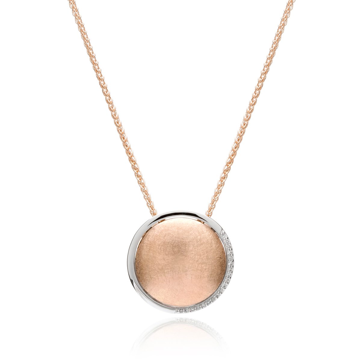 Rose and White Gold Diamond Disc Pendant