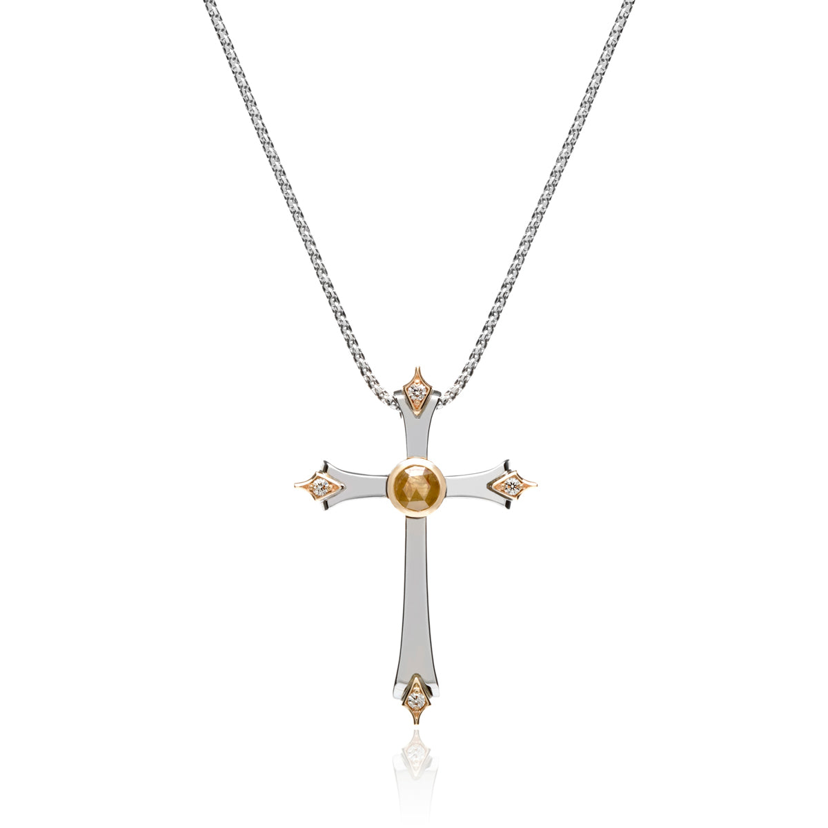 Custom Rose Cut Diamond Cross Pendant