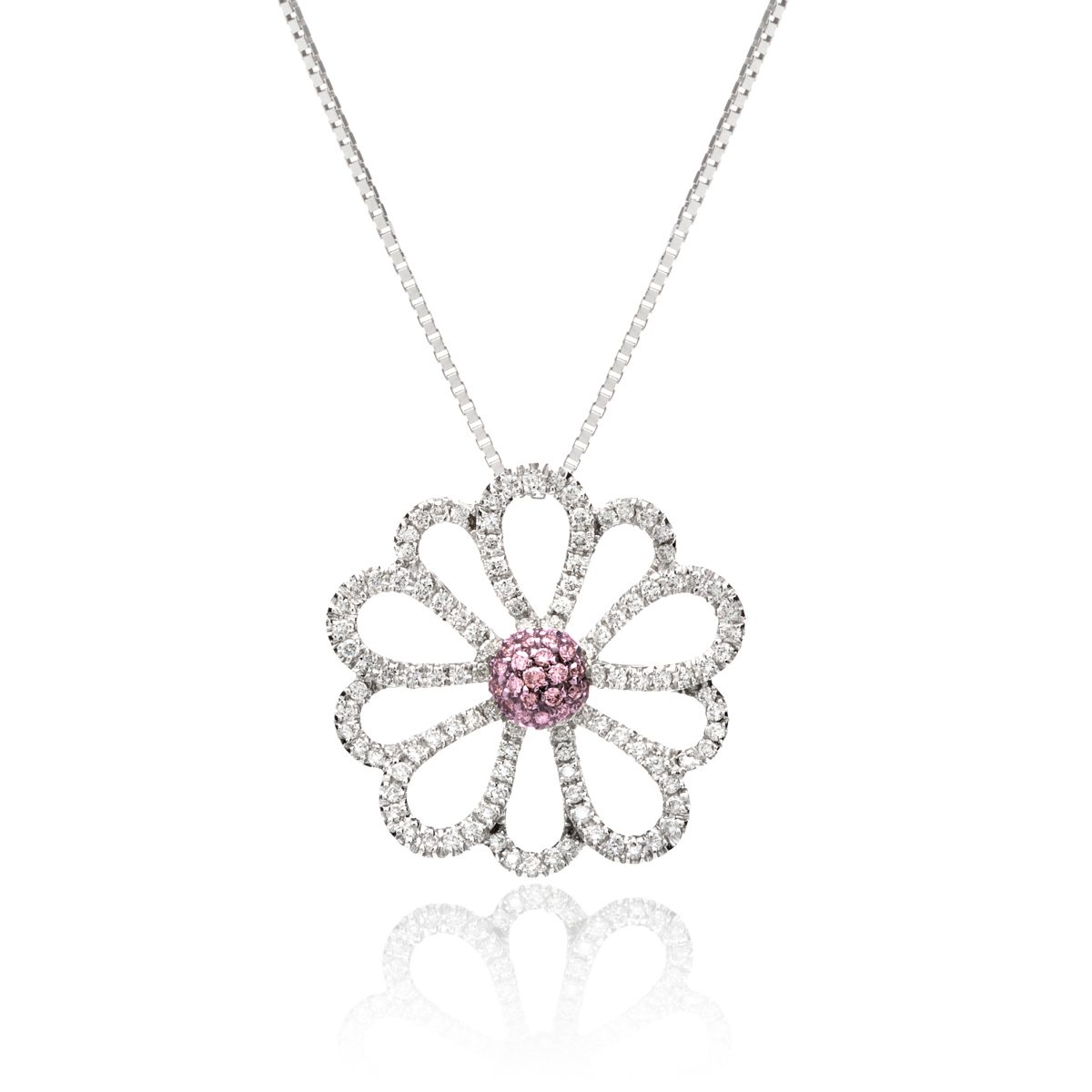 Pink Sapphire and Diamond Flower Pendant