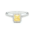 Delicate Fancy Yellow Diamond Halo Engagement Ring