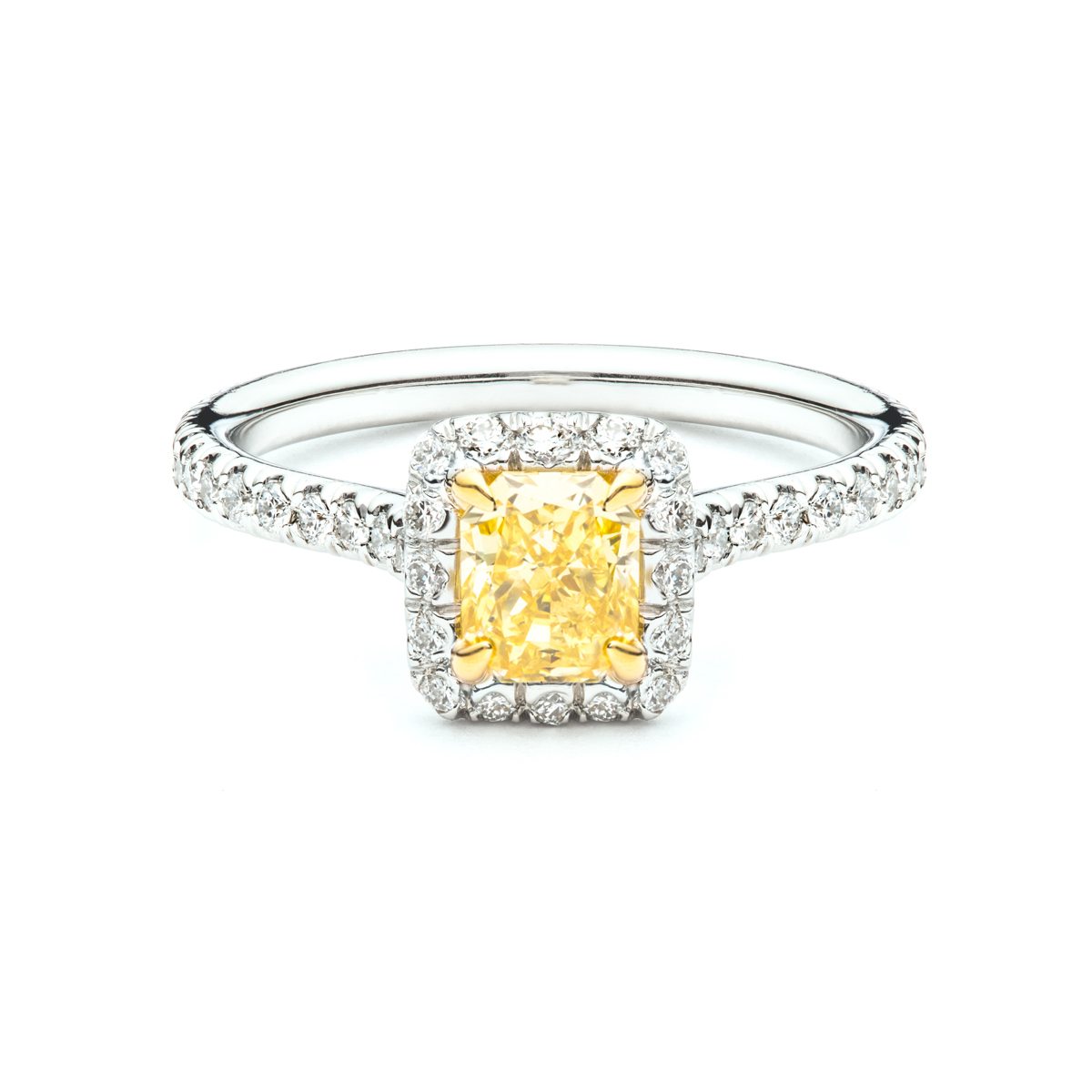 Delicate Fancy Yellow Diamond Halo Engagement Ring