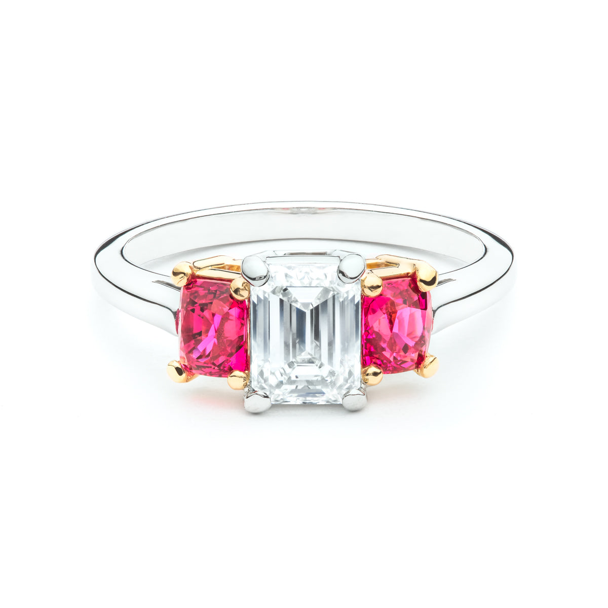 Diamond Engagement Ring with Pink Spinel Side Stones