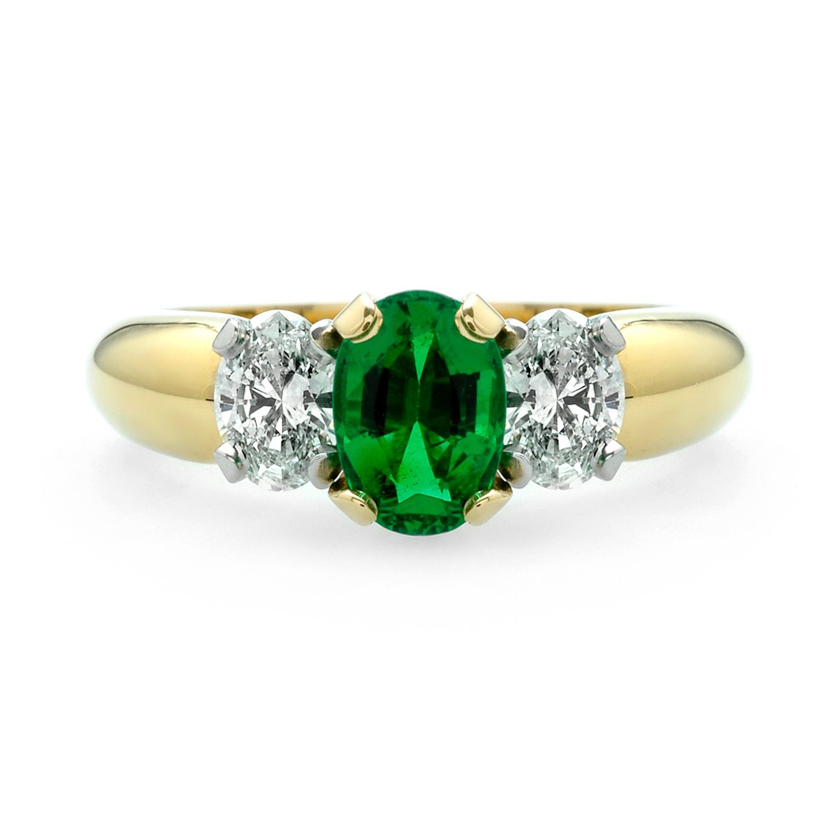 Emerald and Diamond Oval Three Stone Ring