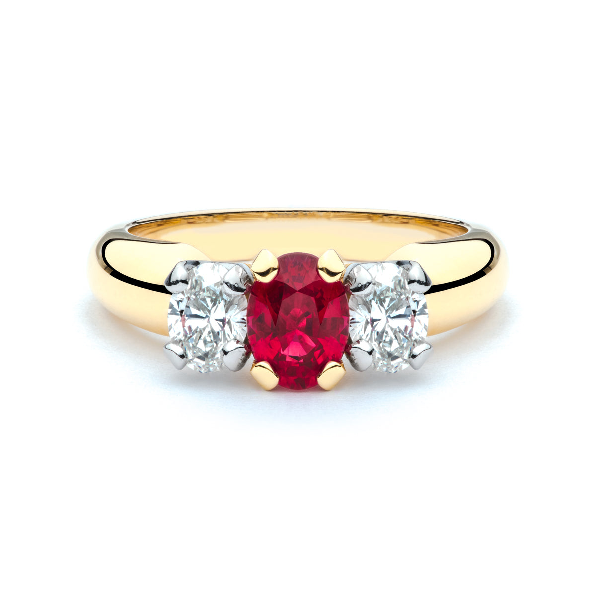 Oval Three Stone Ruby and Diamond Ring