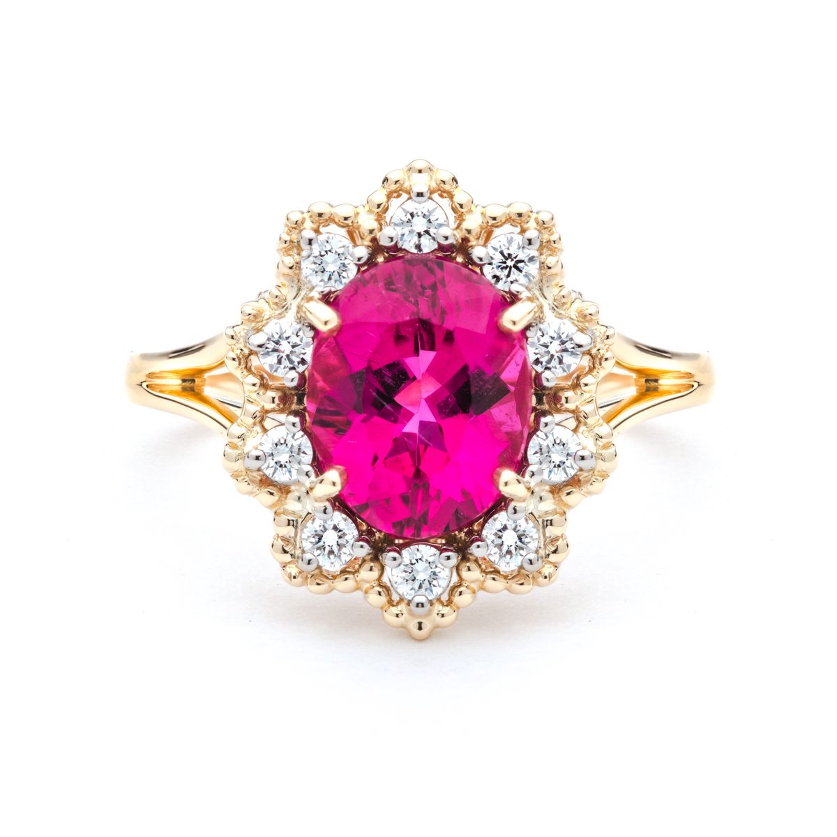 Oval Pink Tourmaline and Diamond Ring