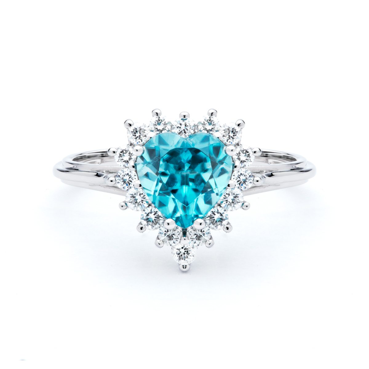 Heart Shaped Blue Zircon and Diamond Ring