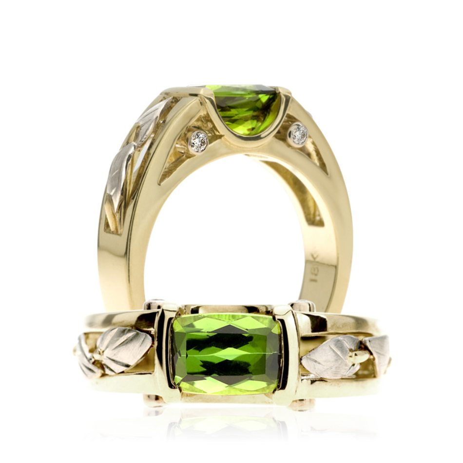 Custom Green Tourmaline and Diamond Ring