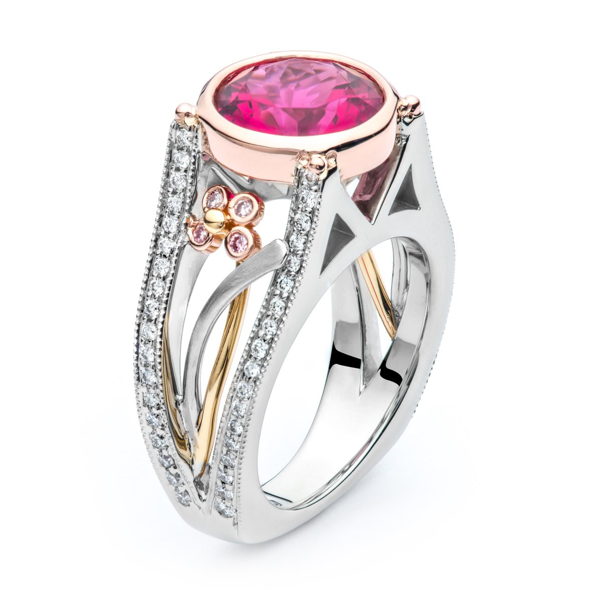 Custom Rubellite and Diamond Ring
