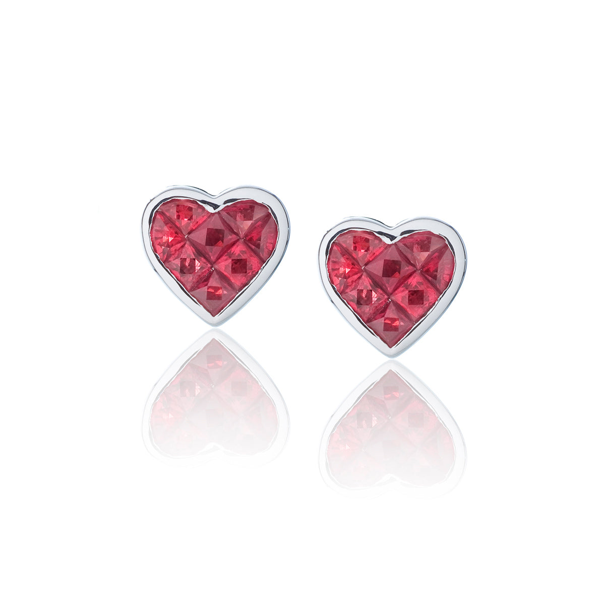 Heart Shaped Invisibly Set Ruby Earrings