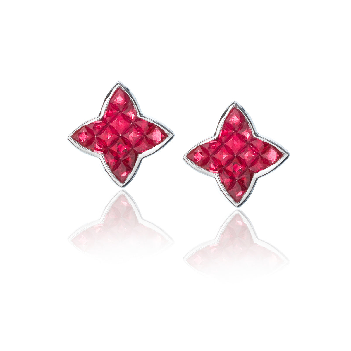 Quatrefoil Invisibly Set Ruby Earrings
