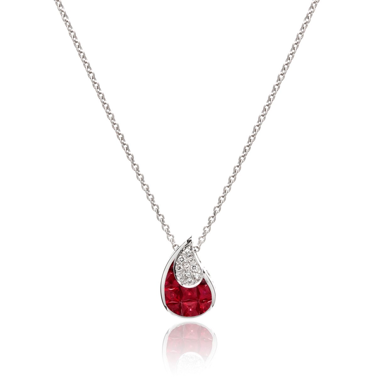 Invisible Set Ruby and Diamond Pendant