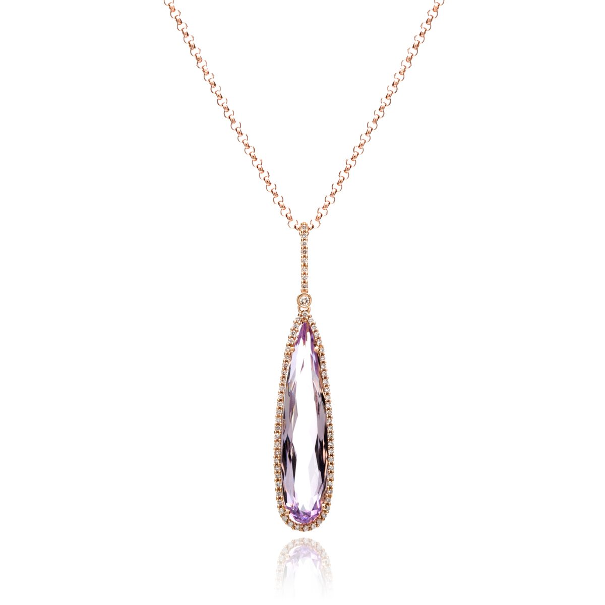 Pink Amethyst and Diamond Drop Pendant