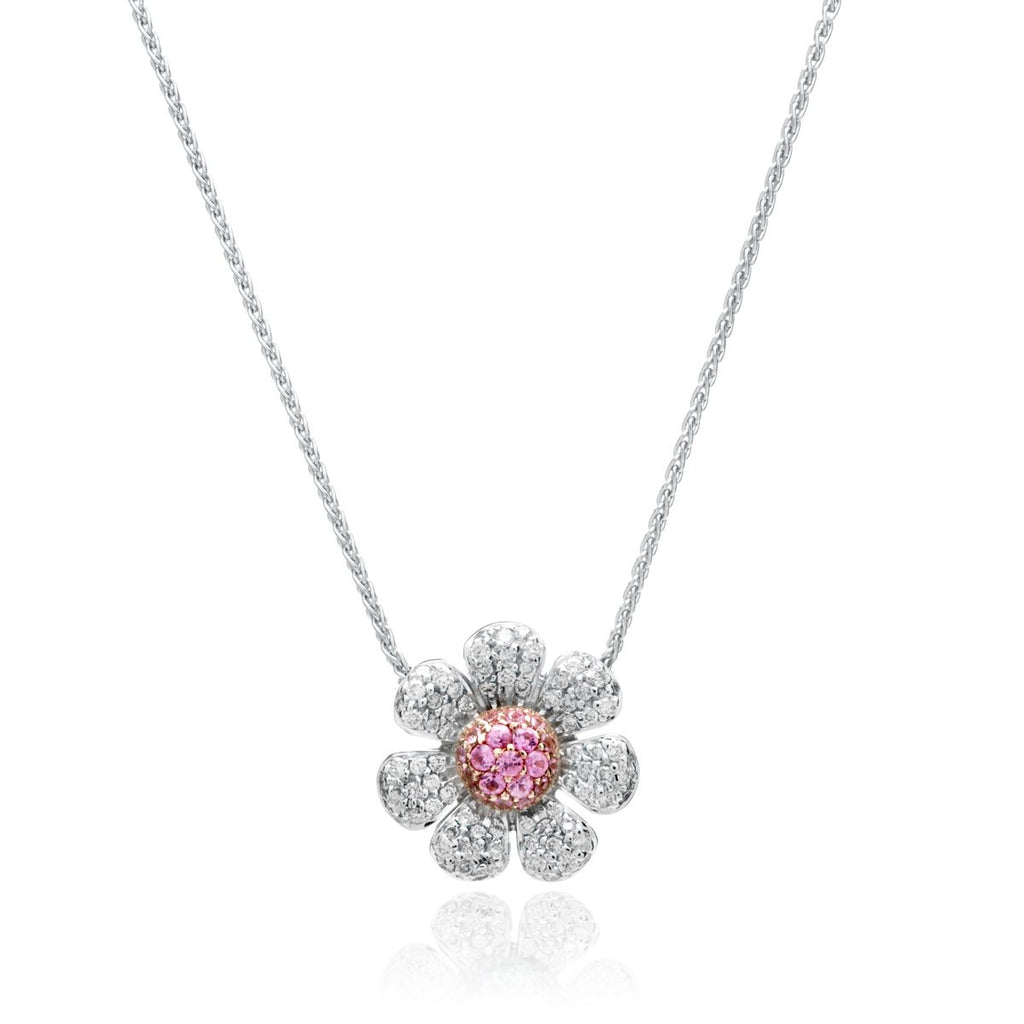 Pink Sapphire and Diamond Flower Necklace