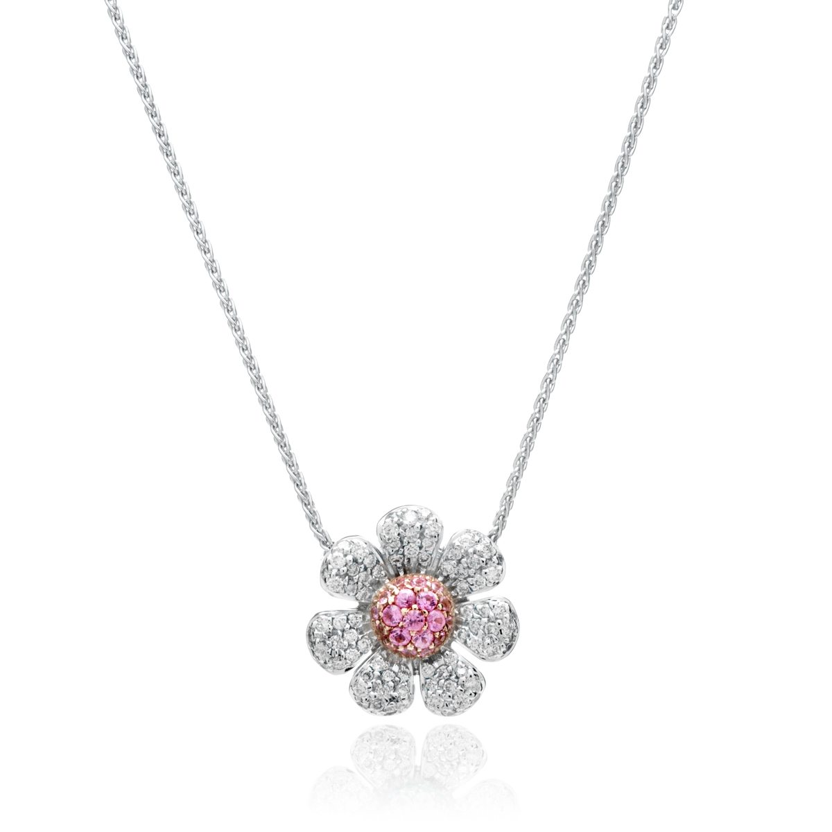 Pink Sapphire and Diamond Flower Necklace