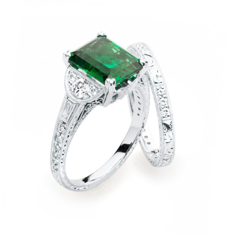 Custom Helenite and Diamond Ring