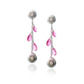 Black Pearl and Pink Tourmaline Dangle Earrings