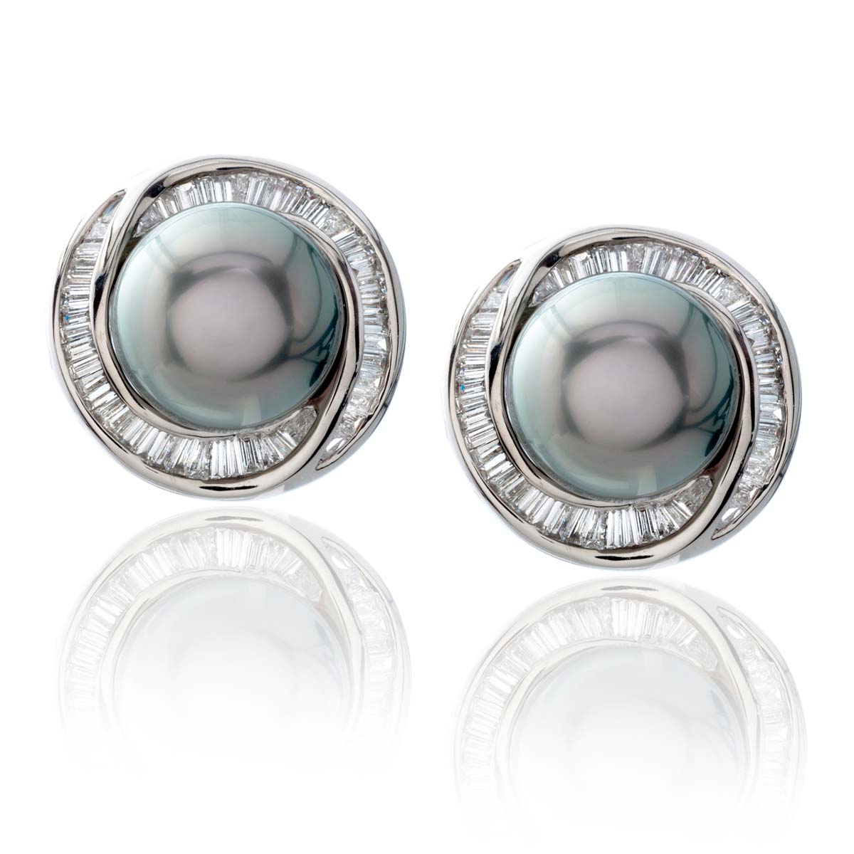 Tahitian Black Pearl and Diamond Halo Earrings