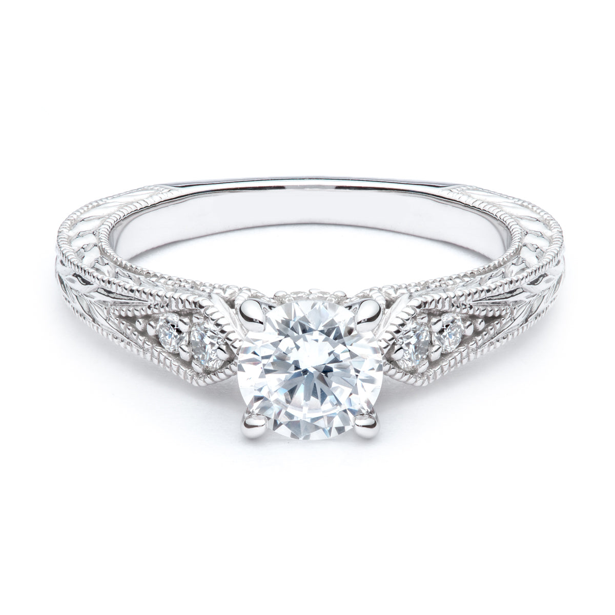 Hand Engraved Diamond Engagement Ring