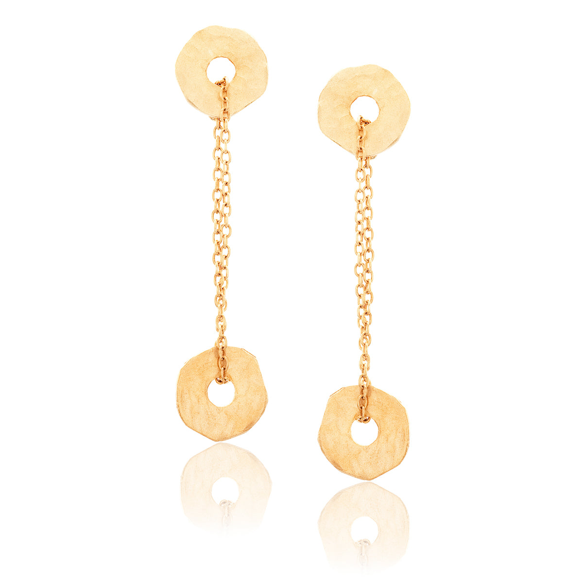 Yellow Gold Hammered Disc Dangle Earrings