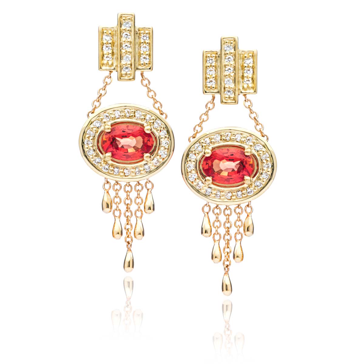 Orange Sapphire and Diamond Custom Earrings