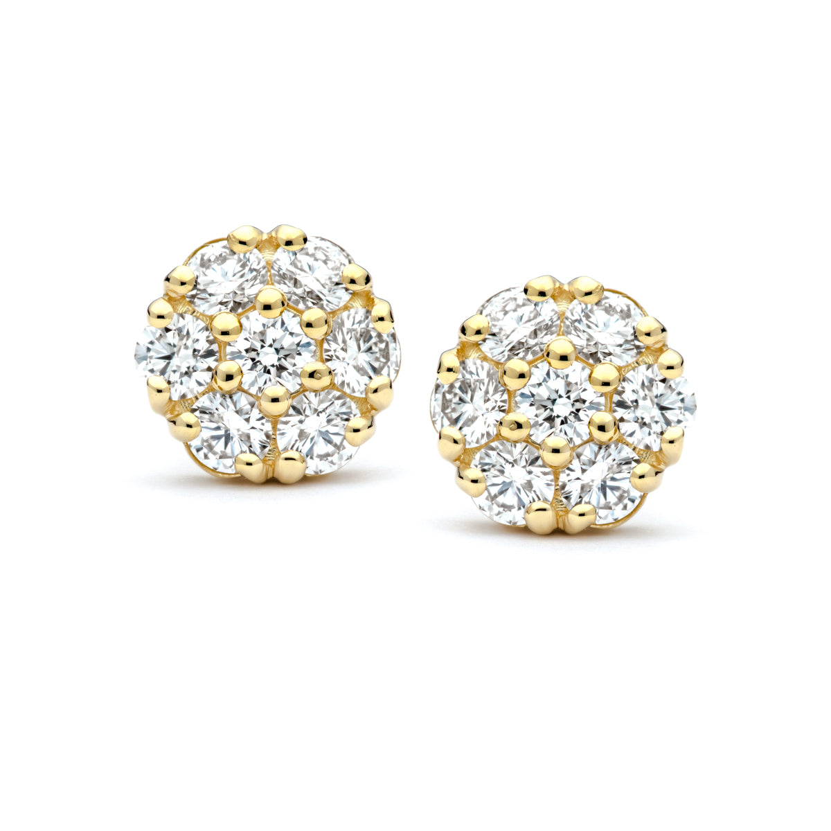 Yellow Gold Diamond Cluster Earrings