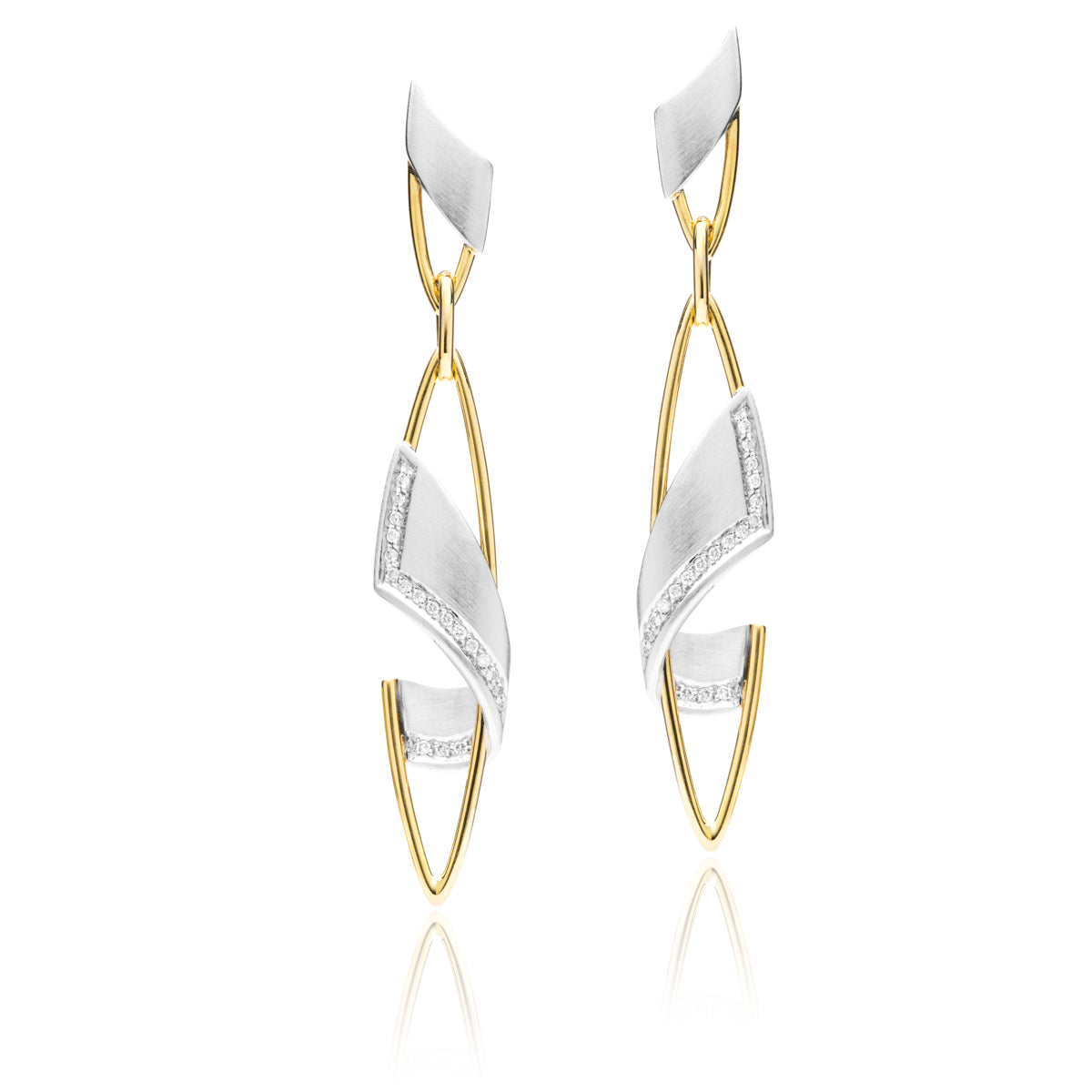 Two Tone Brushed Finish Diamond Earrings