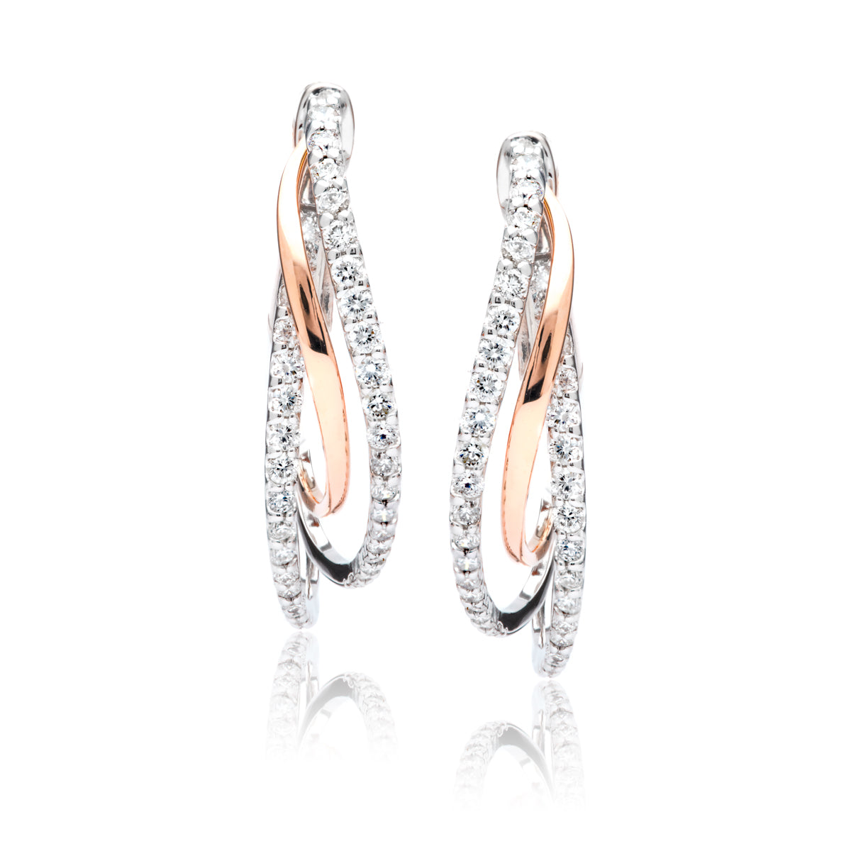 Rose and White Gold Diamond Hoop Earrings