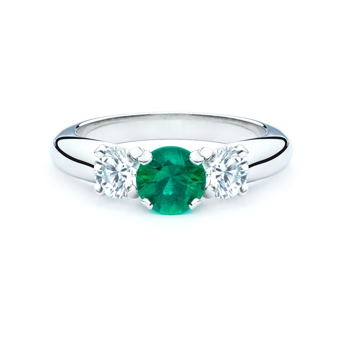 Emerald and Diamond Three Stone Ring