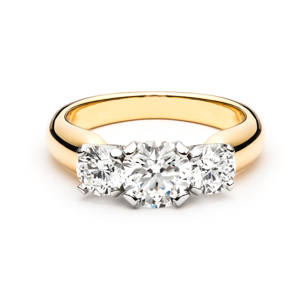 Three Stone Yellow Gold Diamond Ring