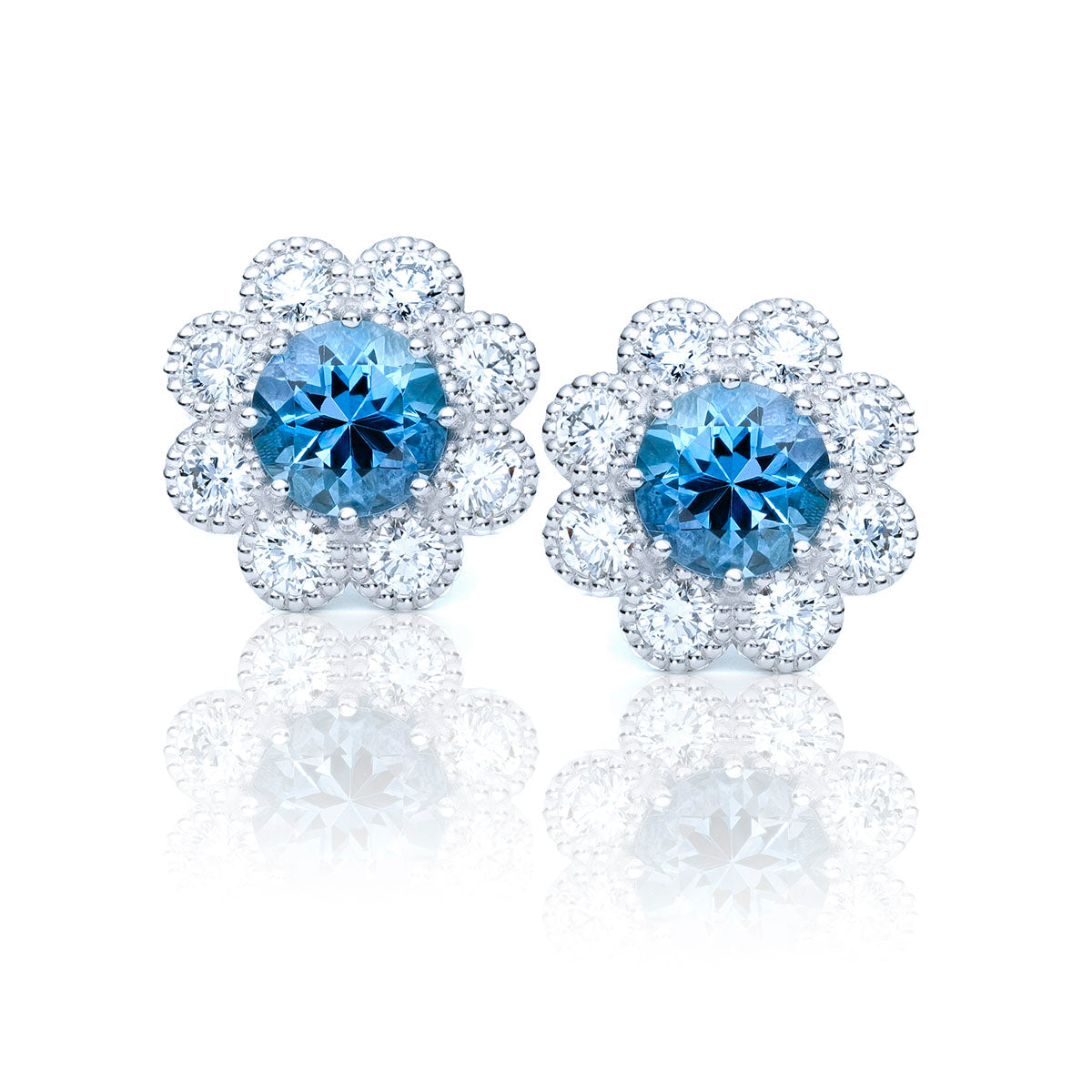Aquamarine and Diamond Cluster Earrings