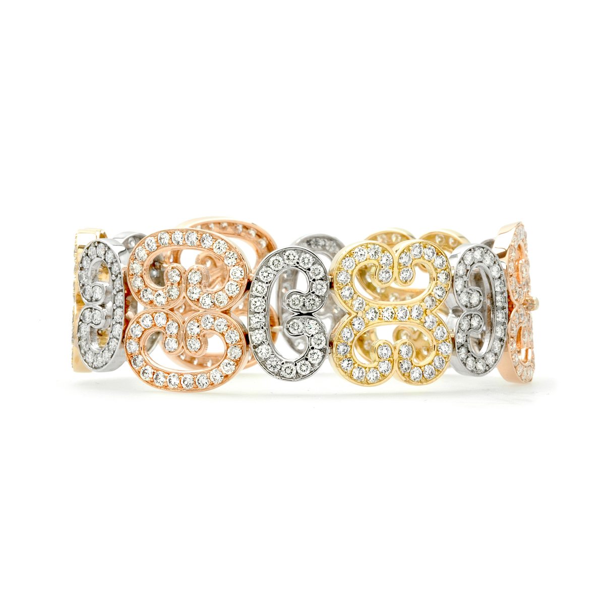 Tri-Tone Diamond Scroll Bracelet