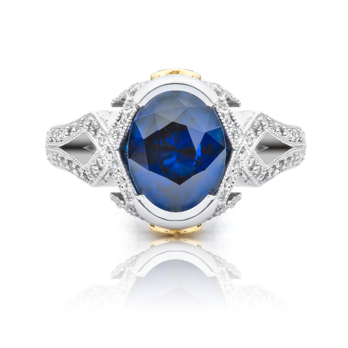 Hand Engraved Custom Sapphire Ring
