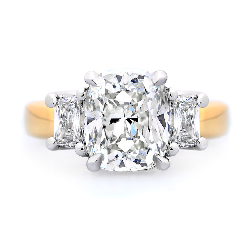 Three Stone Cushion Engagement Ring