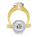 Yellow Gold Hand Engraved Asscher Engagement Ring