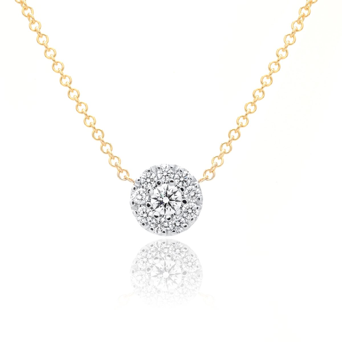 Yellow and White Gold Diamond Cluster Necklace