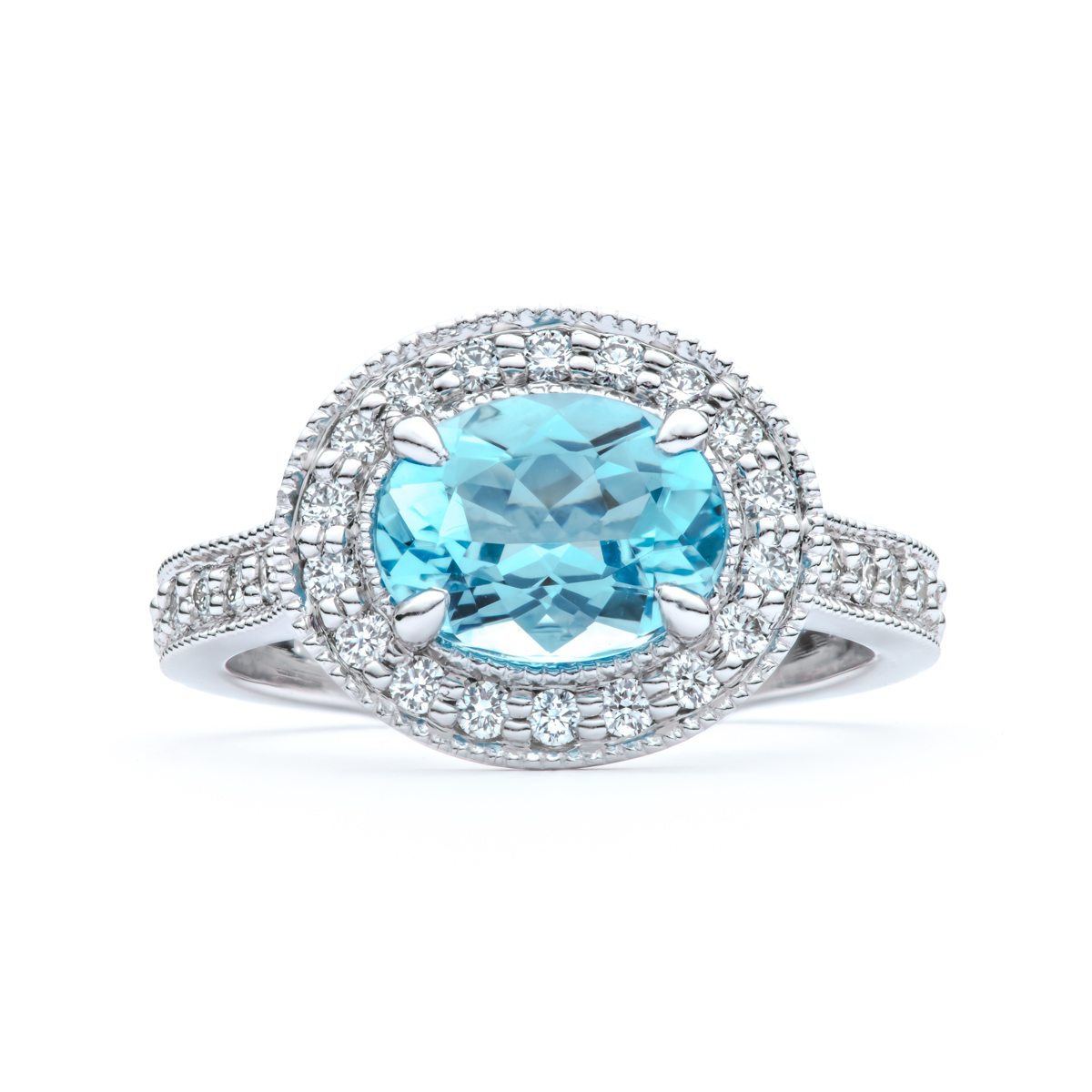 East West Aquamarine and Diamond Ring