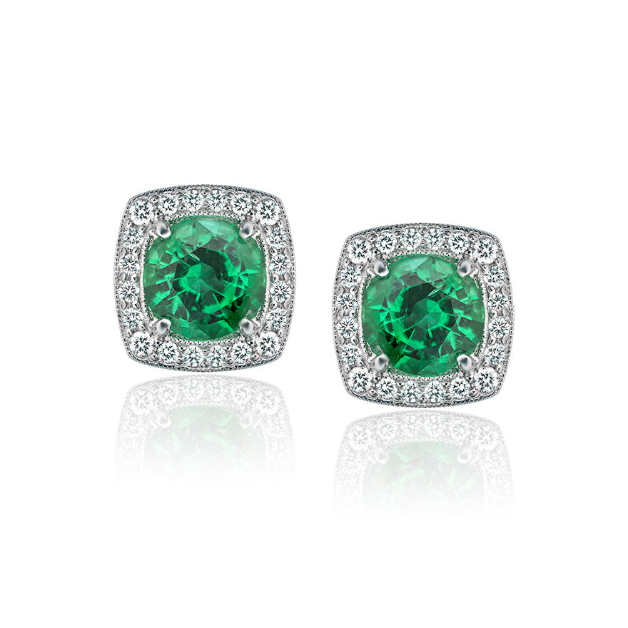 Emerald and Diamond Halo Earrings