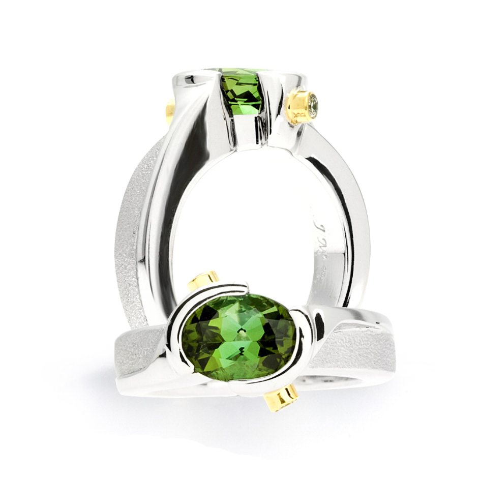 Half Pipe Green Tourmaline Ring