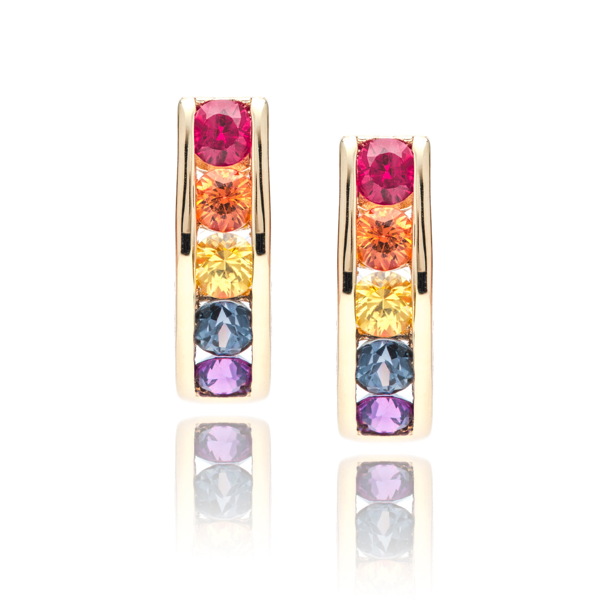 Yellow Gold Multi Color Sapphire Hoops