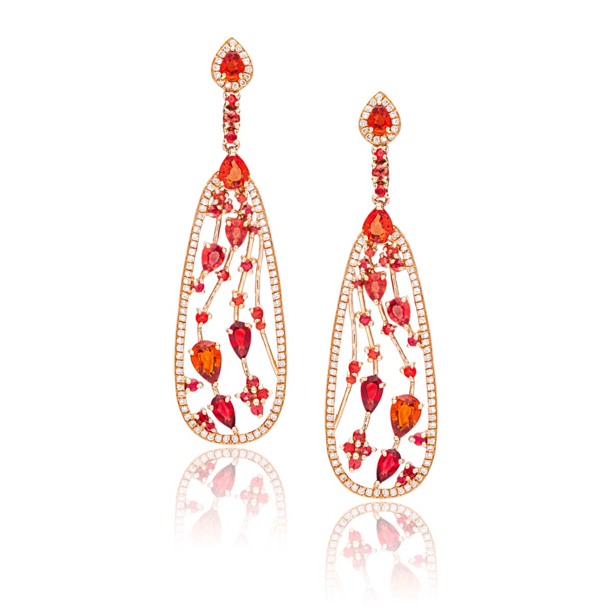 Rose Gold Orange Sapphire Earrings