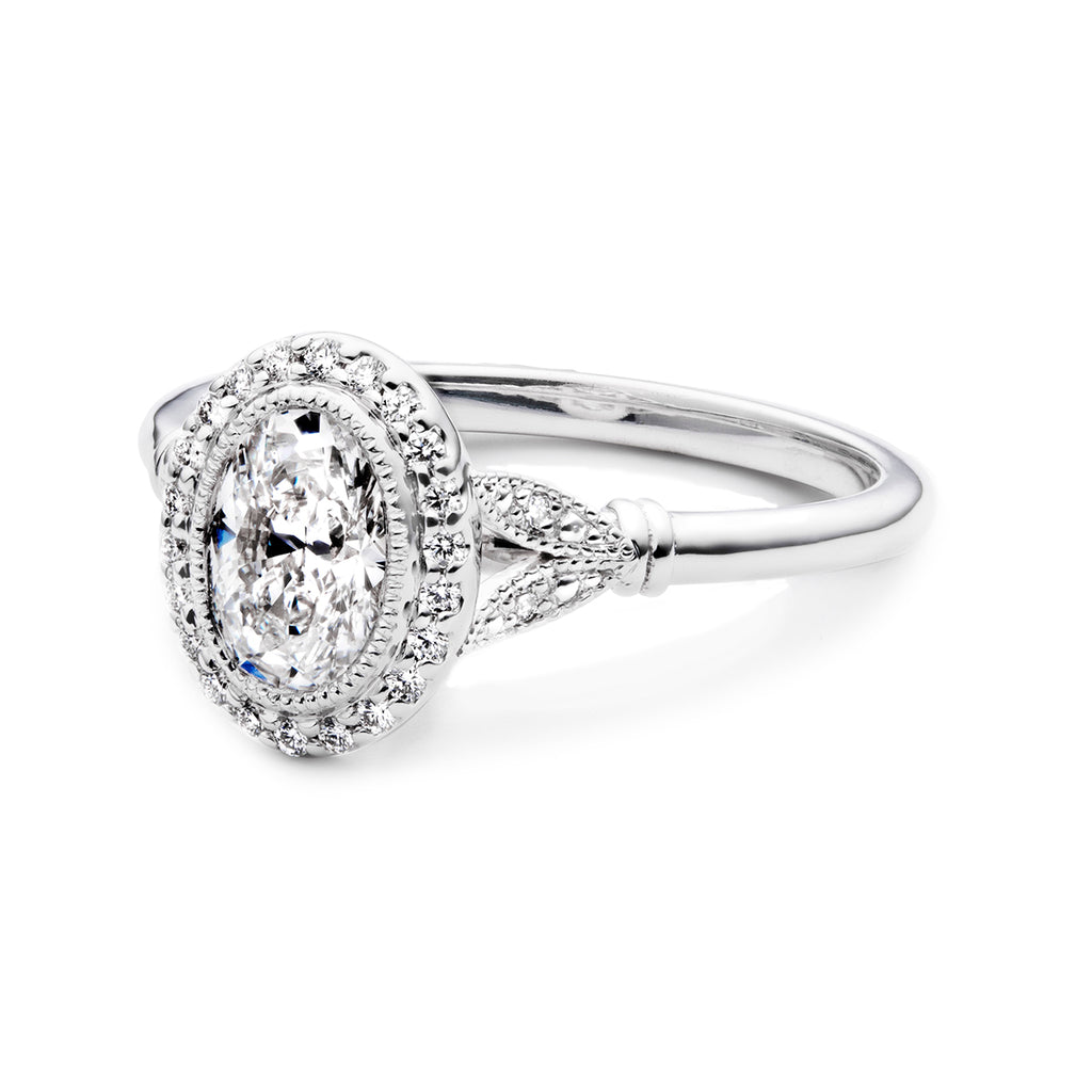 Antique Oval Halo Diamond Engagement Ring